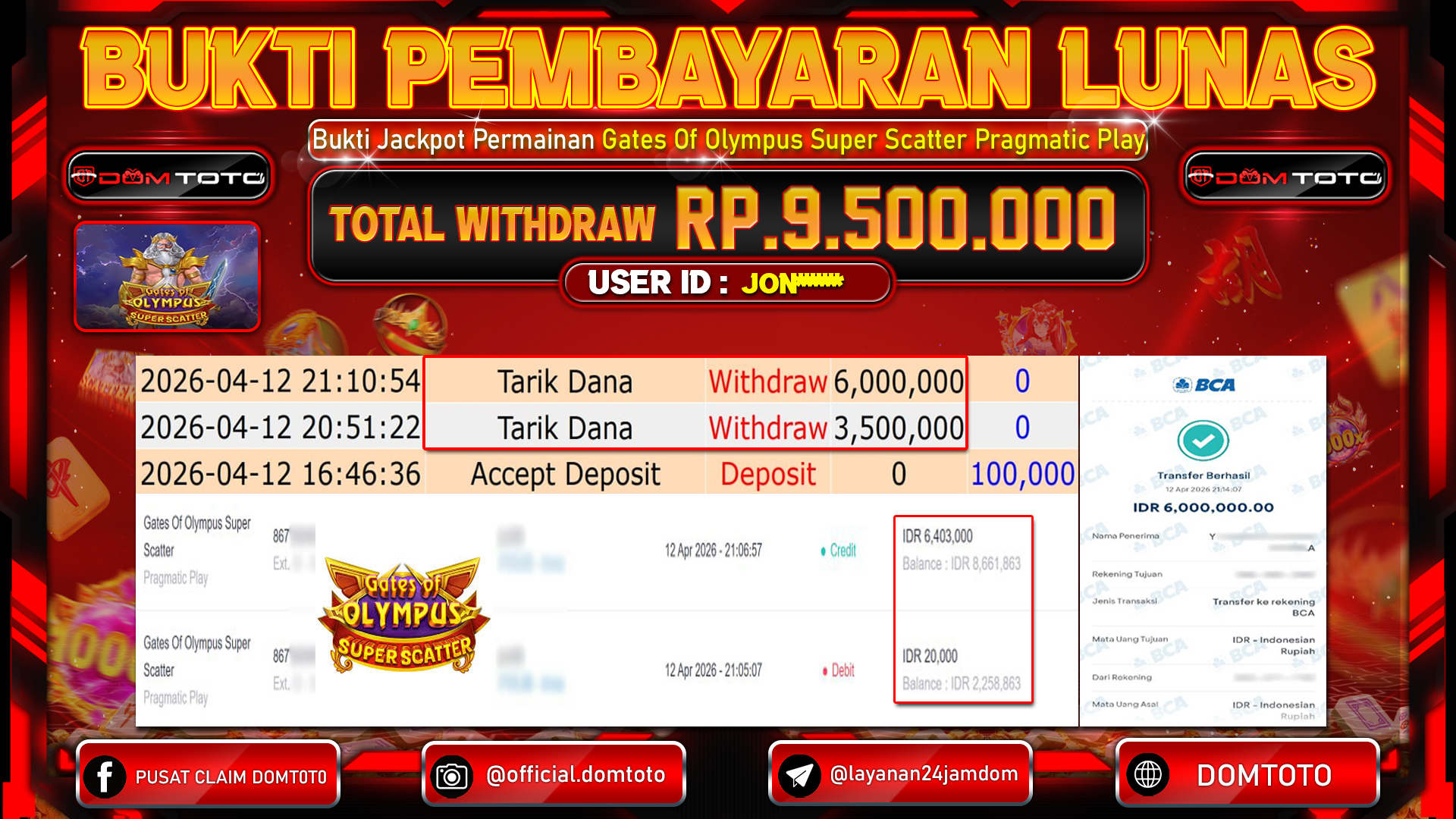 JACKPOT SLOT Gates Of Olympus Super Scatter Pragmatic Play 12 APRIL 2026